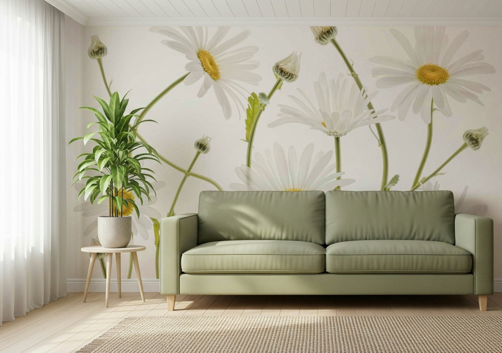 A contemplative floral pattern wallpaper mural for a feature wall.