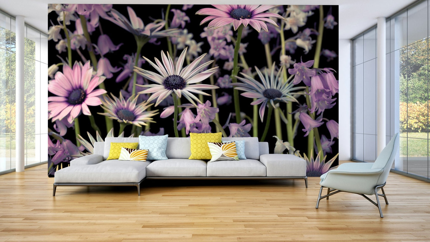Elegant wall mural capturing the beauty of wildflowers