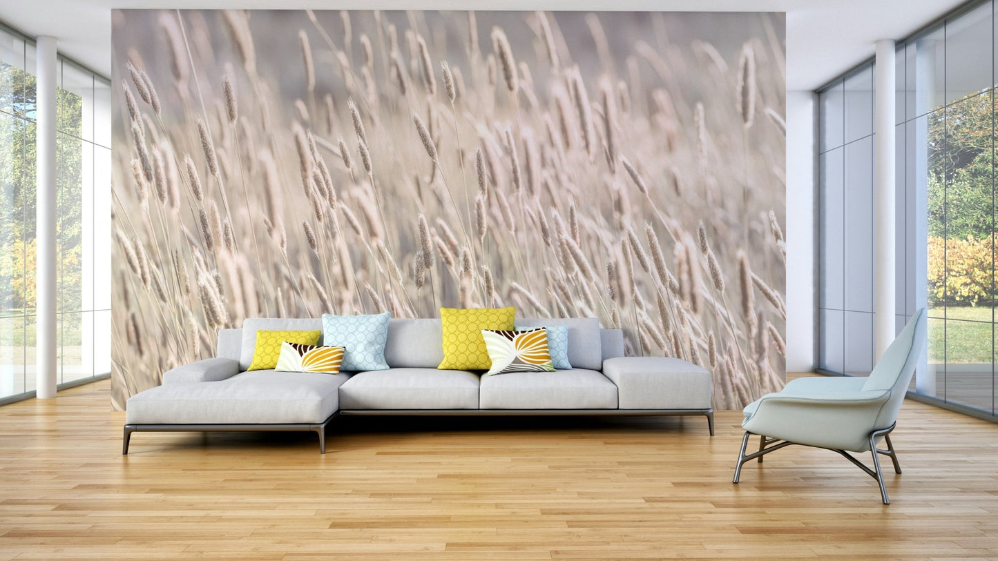 Gentle grass mural for calm interiors

