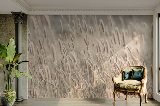 Meadow grass wall mural with soft tones

