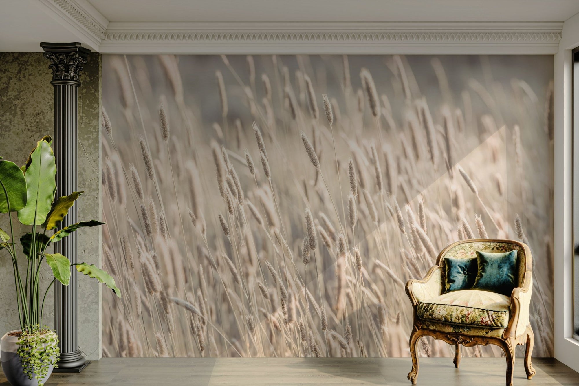 Meadow grass wall mural with soft tones, GD1964