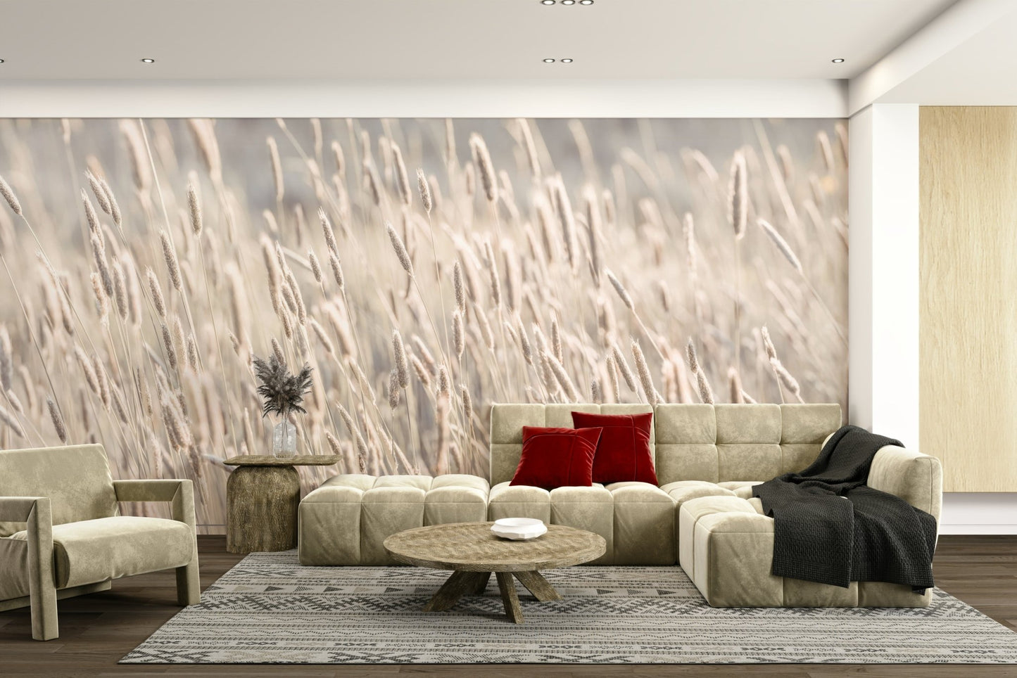Soft green and beige grass wall mural

