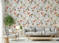 Meadow Magic wallpaper, butterflies, berries, delightful floral pattern.