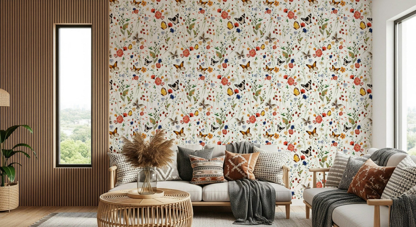Seamless nature pattern, Meadow Magic wallpaper for walls, vibrant bloom.