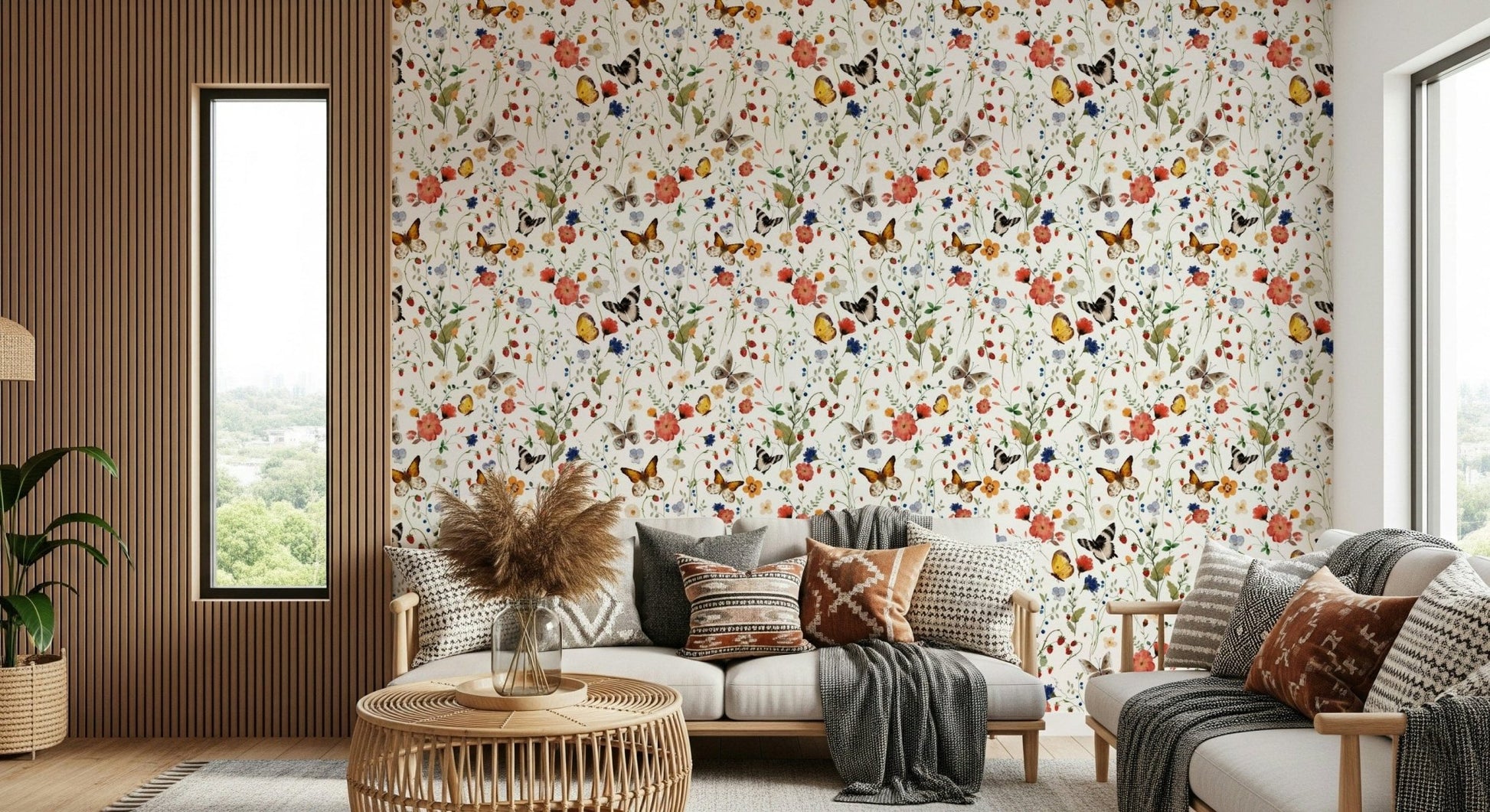 Seamless nature pattern, Meadow Magic wallpaper for walls, vibrant bloom.