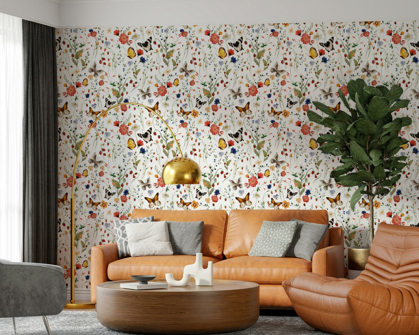 Meadow Magic wallpaper, serene forest floor, flying insect accent.