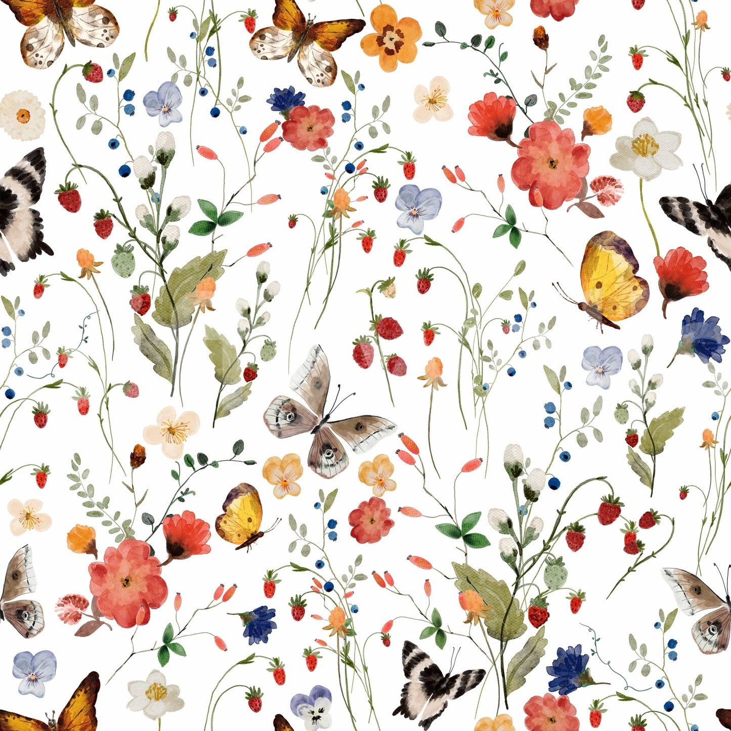 Wallpaper for walls, Meadow Magic, sunlit wild flowers and insects.