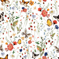 Wallpaper for walls, Meadow Magic, sunlit wild flowers and insects.