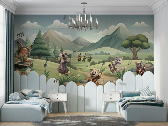 Mural wallpaper of a meadow melodies animal orchestra GD4243

