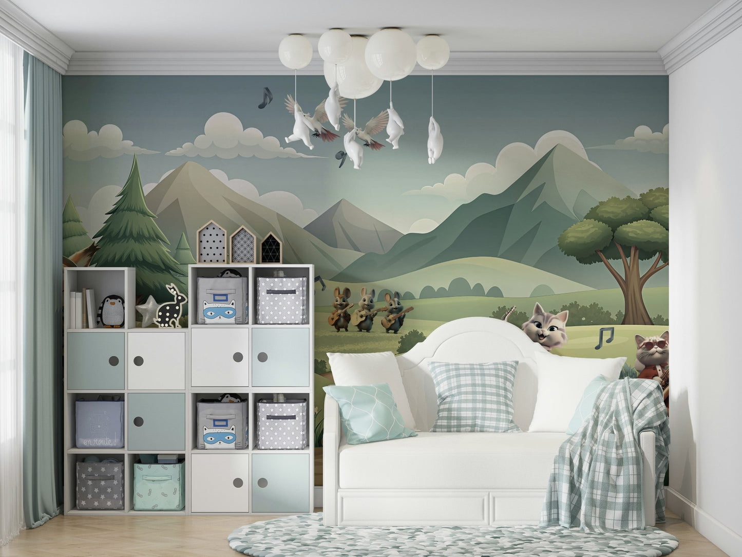 Serene meadow scene with friendly animals

