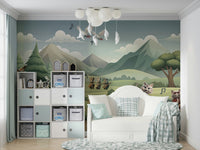 Serene meadow scene with friendly animals

