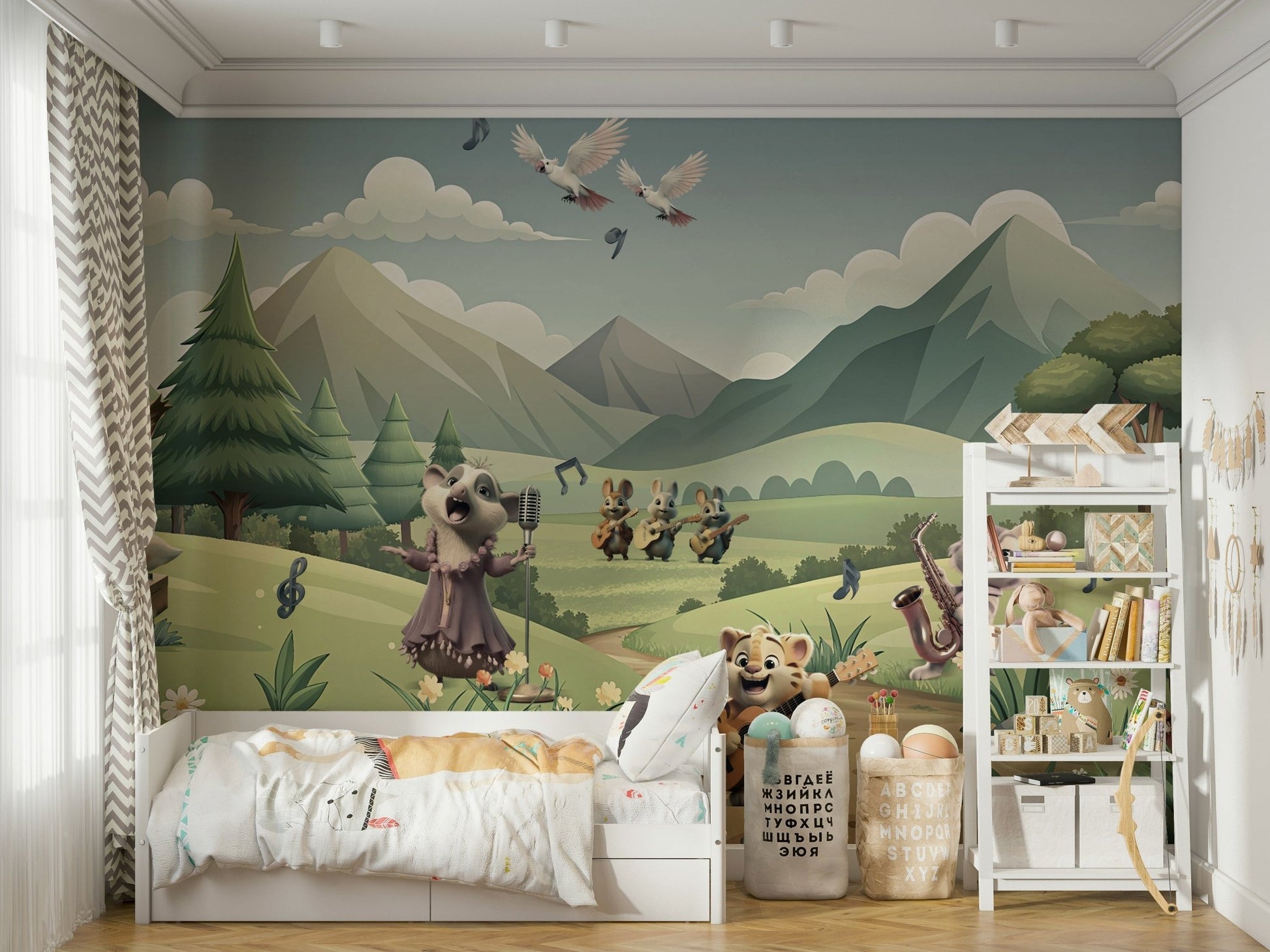 Wall decor showing a tranquil forest view

