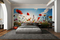 The mural is created for an entire wall, providing an immersive feel.

