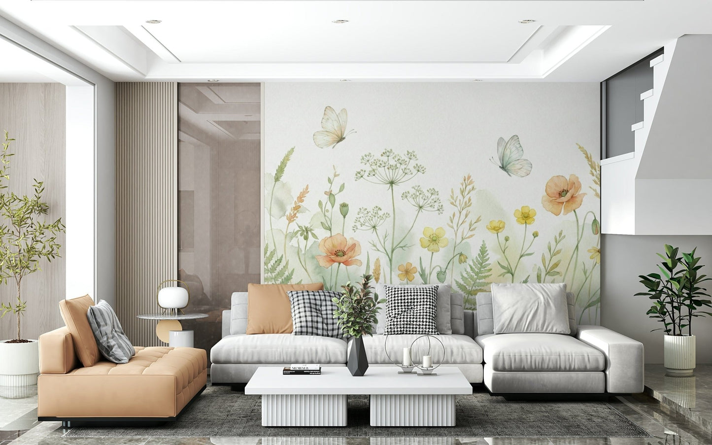Soft floral patterns meadow whispers wallpaper mural for a guest room