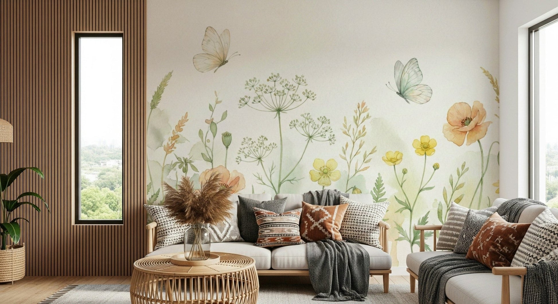 Meadow whispers wall mural for a chic salon feature wall