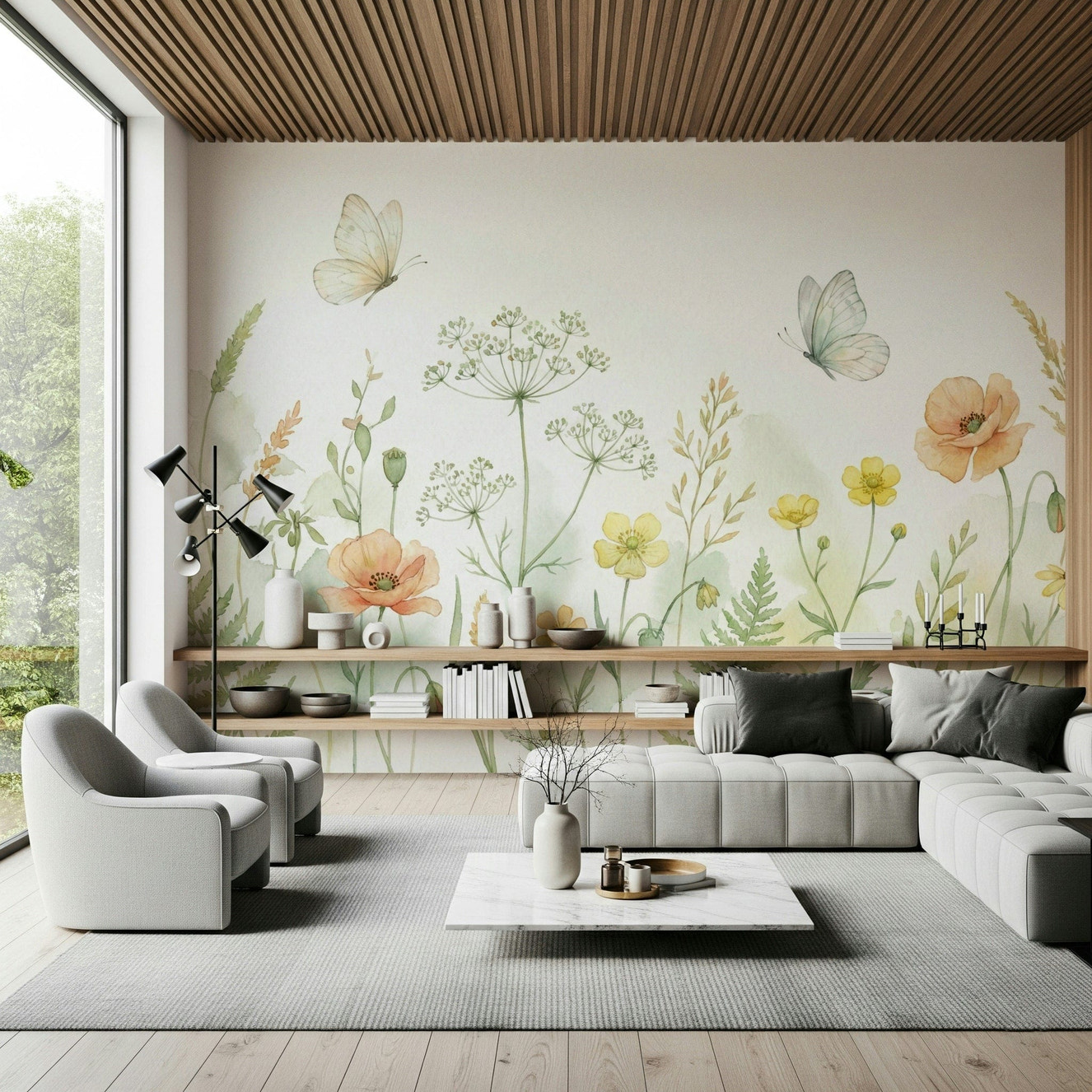 Wispy grass meadow whispers wall mural for a modern hallway