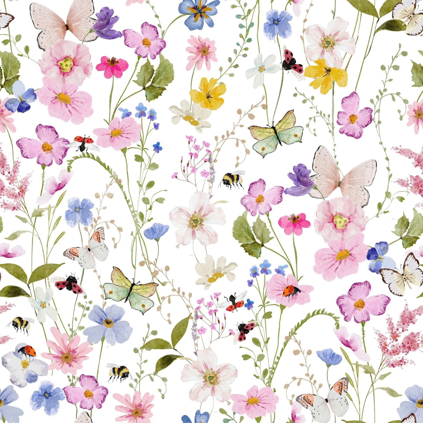 Naturalistic wildflower design bright ambiance Meadow Whispers wallpaper.