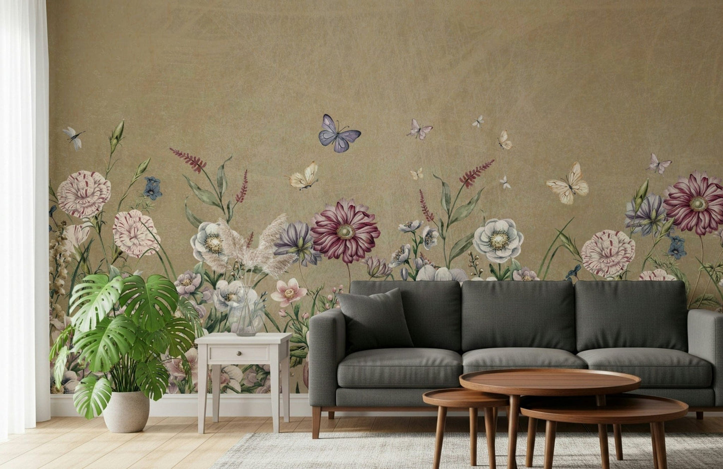 Meadow's Whisper Wall Mural used as a focal point in a cozy nook wallpaper.