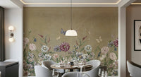 Elegant meadow wall mural with muted tones for a living room wallpaper.