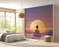 Removable wallpaper with sun motif for meditation rooms