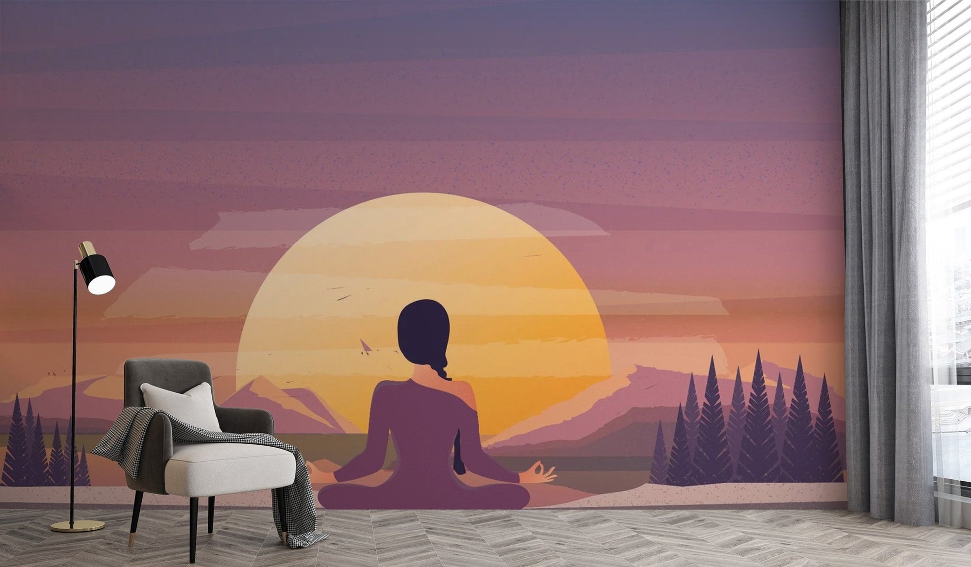 Meditation Sun Motif Wallpaper Mural Zen-6