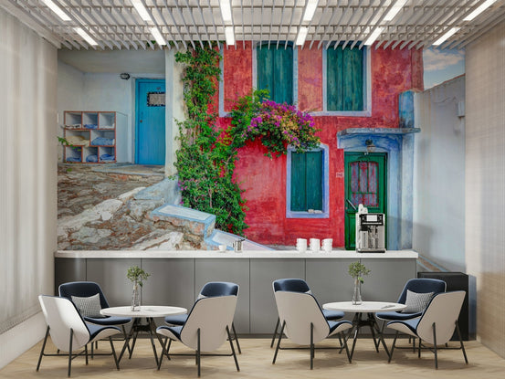 A beautiful Mediterranean coastal wallpaper mural for a modern home., GD5141