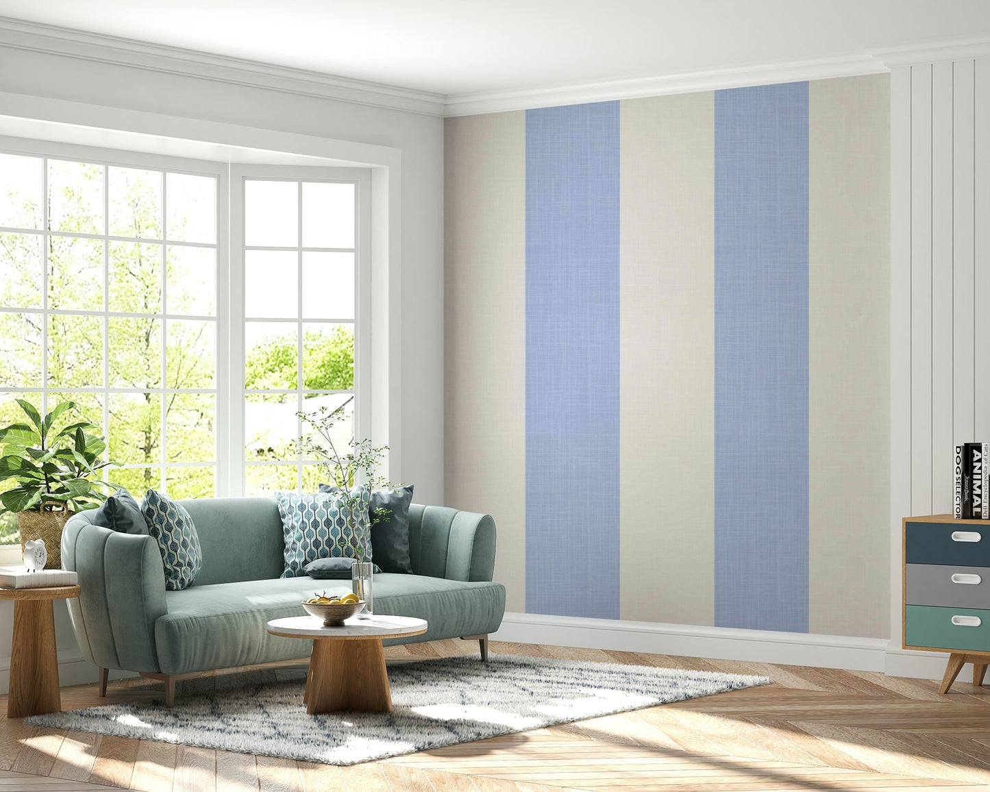 Wallcovering featuring elegant coastal stripes

