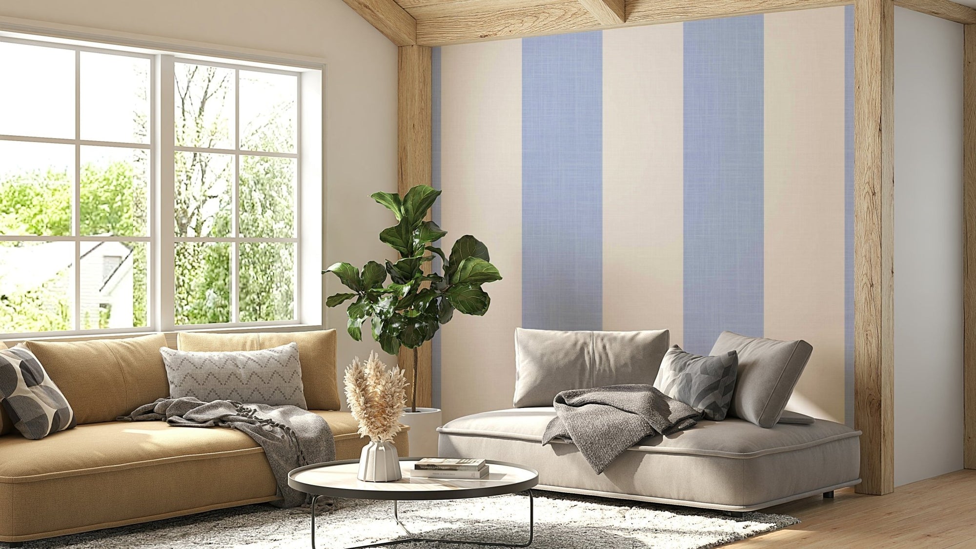 Soft coastal stripe pattern wallpaper, GD1110