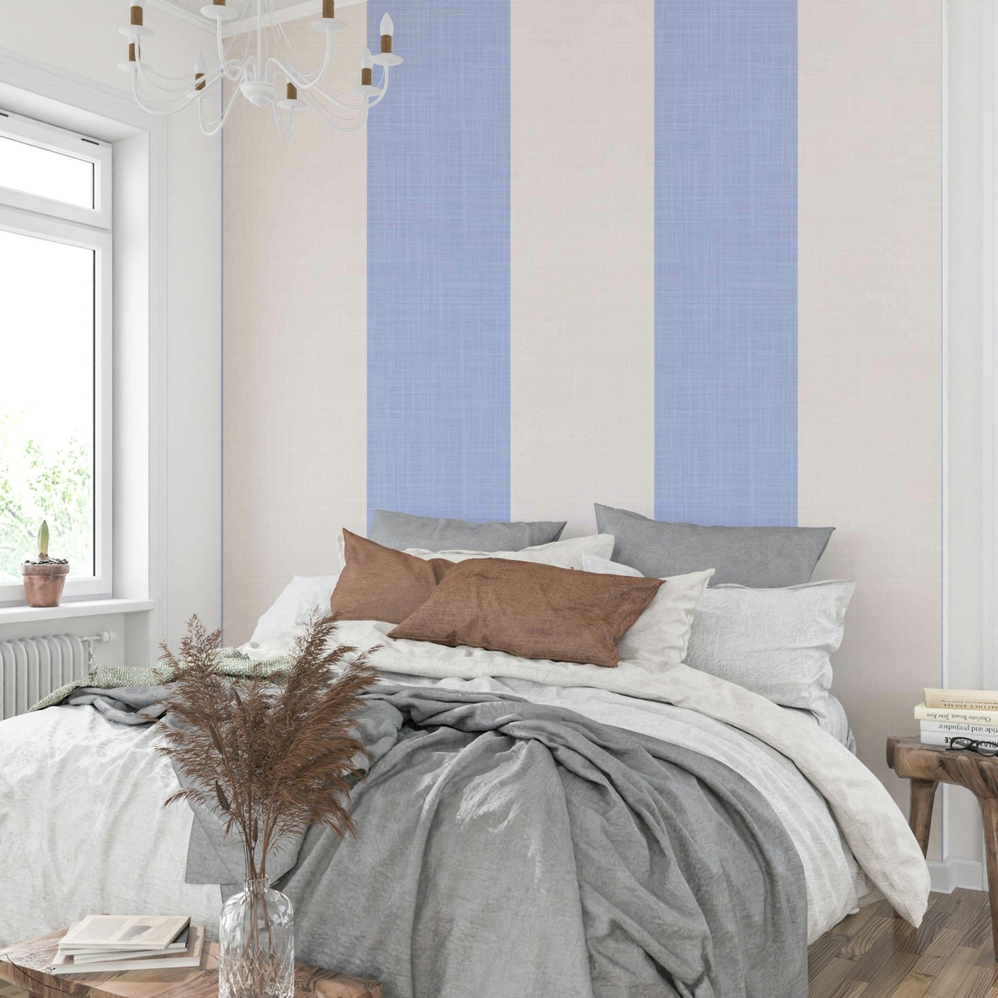 Beach house wall with soft coastal stripes

