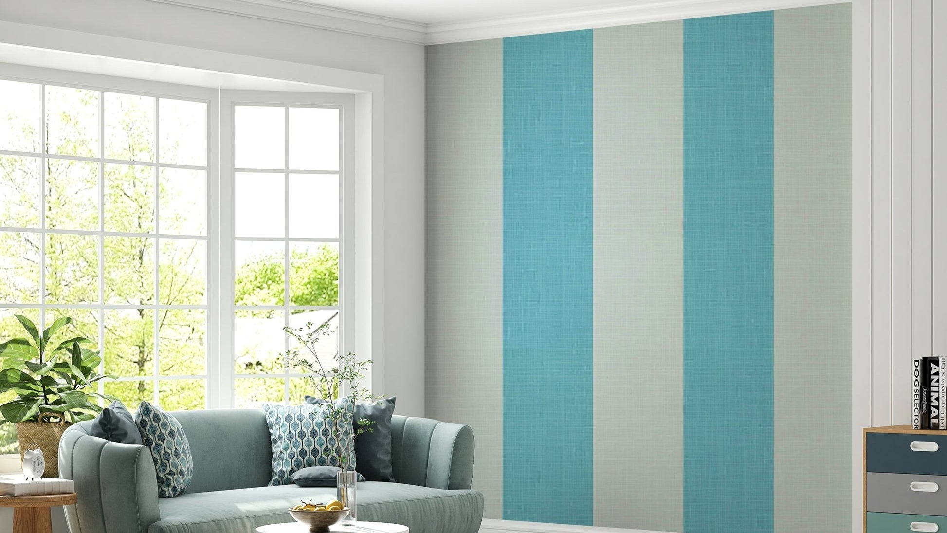 Close-up of turquoise mint stripe wallpaper texture

