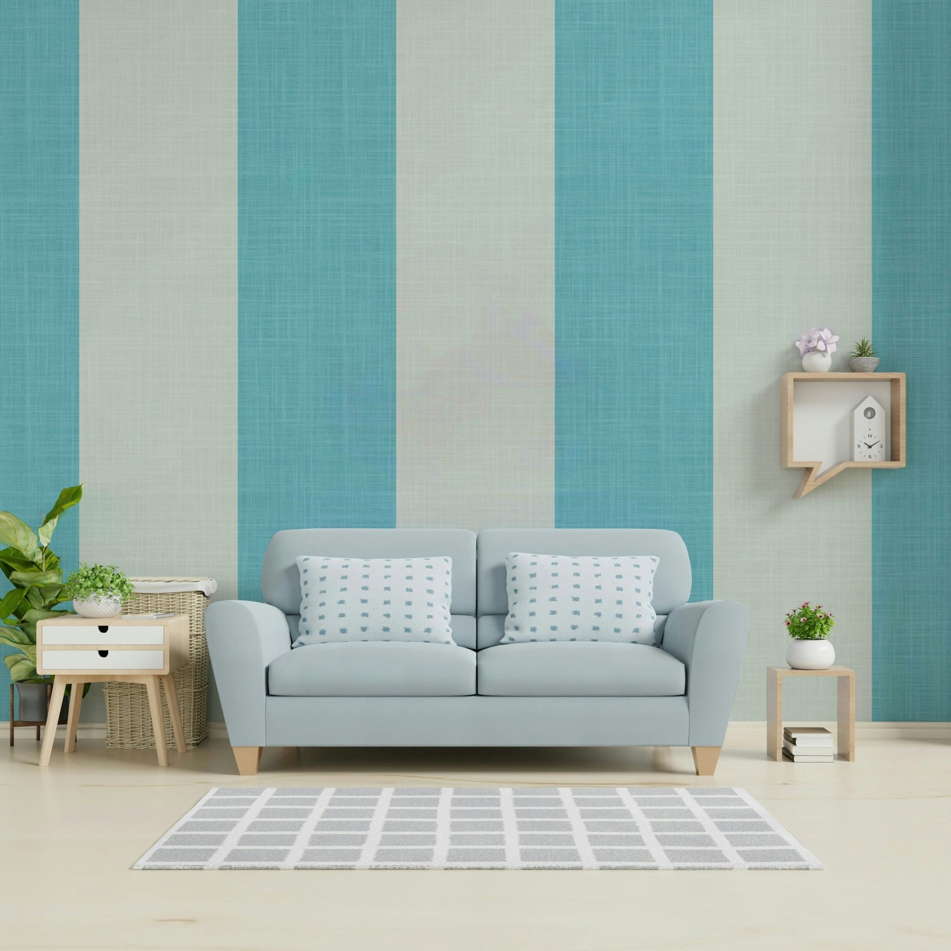 Mediterranean Coastal Stripes wallpaper on living room wall


