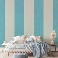 Living room accent with coastal striped wallpaper

