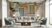 Living room with Mediterranean Doorway Charm Wall Mural and floral terrace details, GD8891