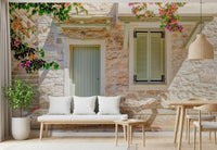 Bright sitting room with Mediterranean Doorway Charm Wall Mural and stone textures, GD8891