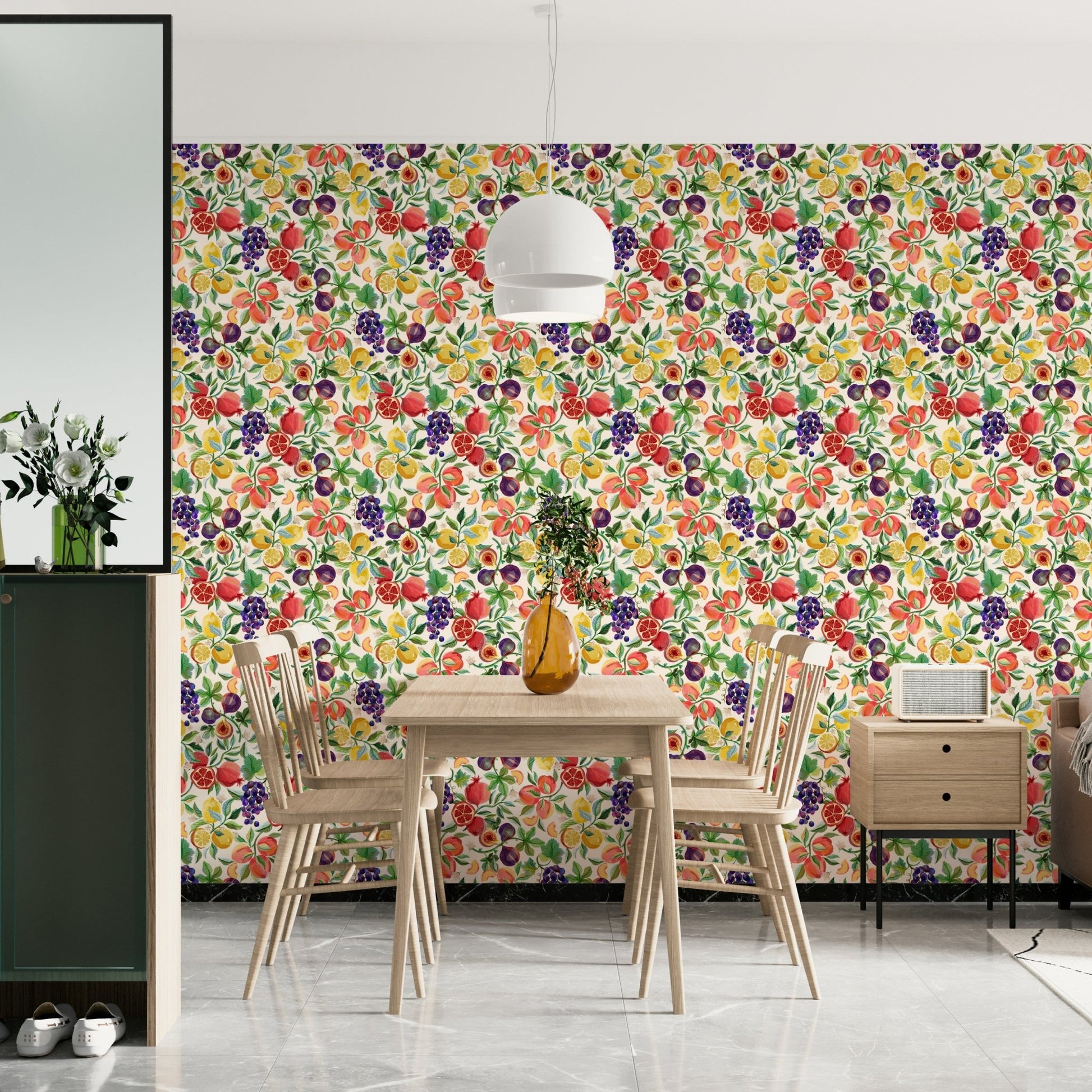 Natural fruit motifs on wall mural


