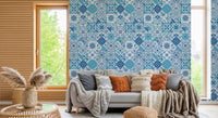 Blue tile wallpaper design with Mediterranean Hues Azulejo Tiles 2 style