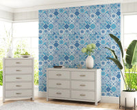 Mediterranean Hues wallpaper with repeating tile patterns in blue tones