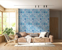 Hallway space with Mediterranean Hues wallpaper showing detailed tile motifs