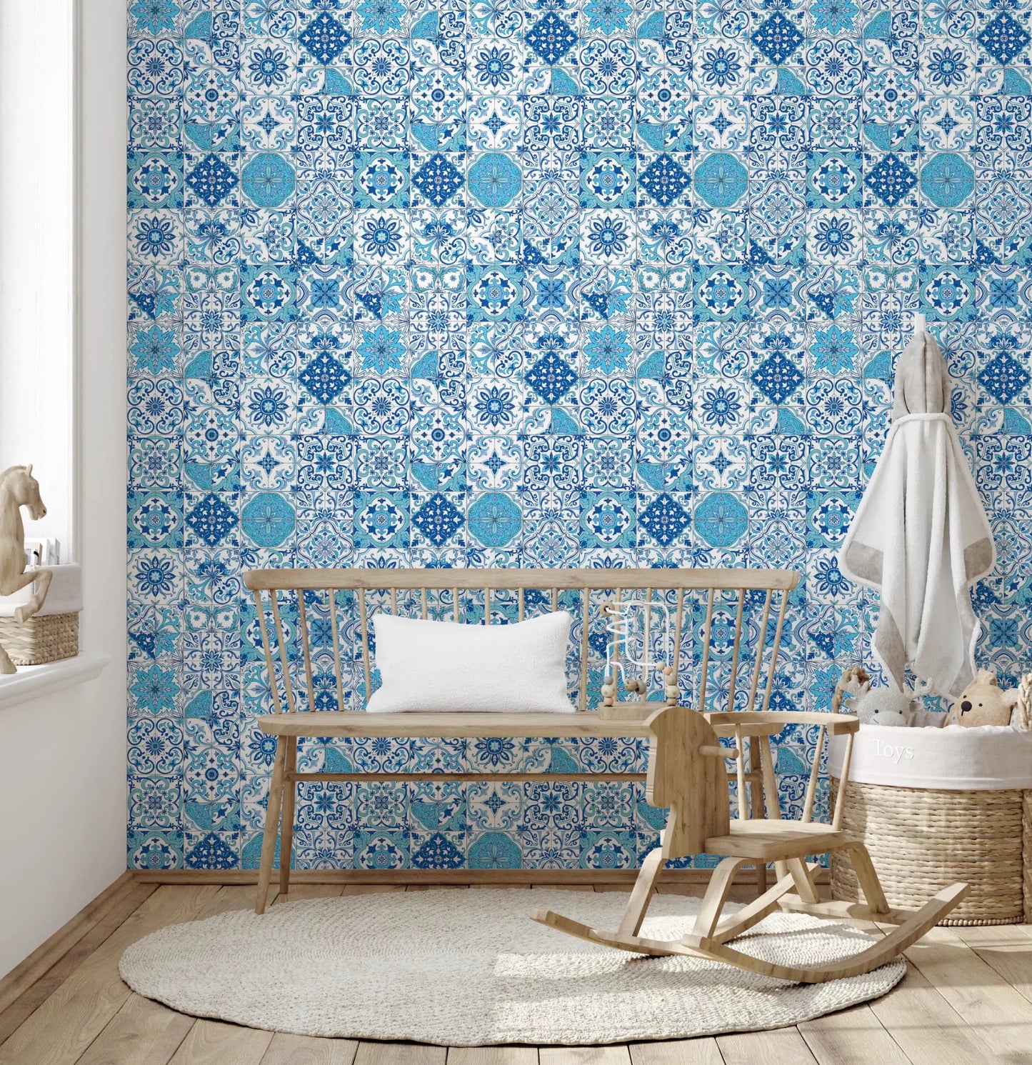 Mediterranean Hues Azulejo Tiles 2 wallpaper with intricate blue tile design
