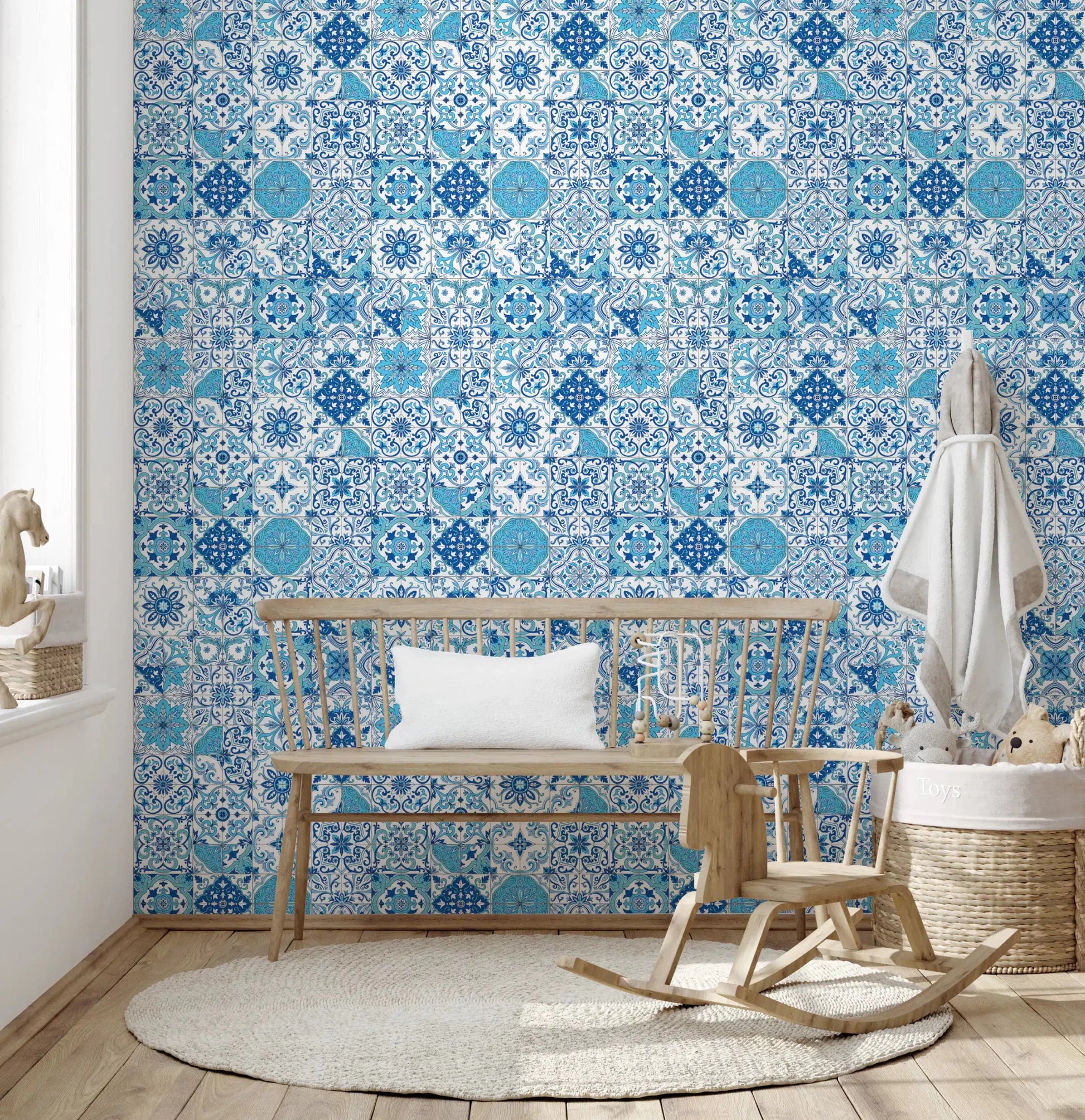 Mediterranean Hues Azulejo Tiles 2 wallpaper with intricate blue tile design