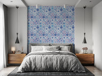 Bedroom design using Mediterranean Hues Azulejo Tiles wallpaper mosaic