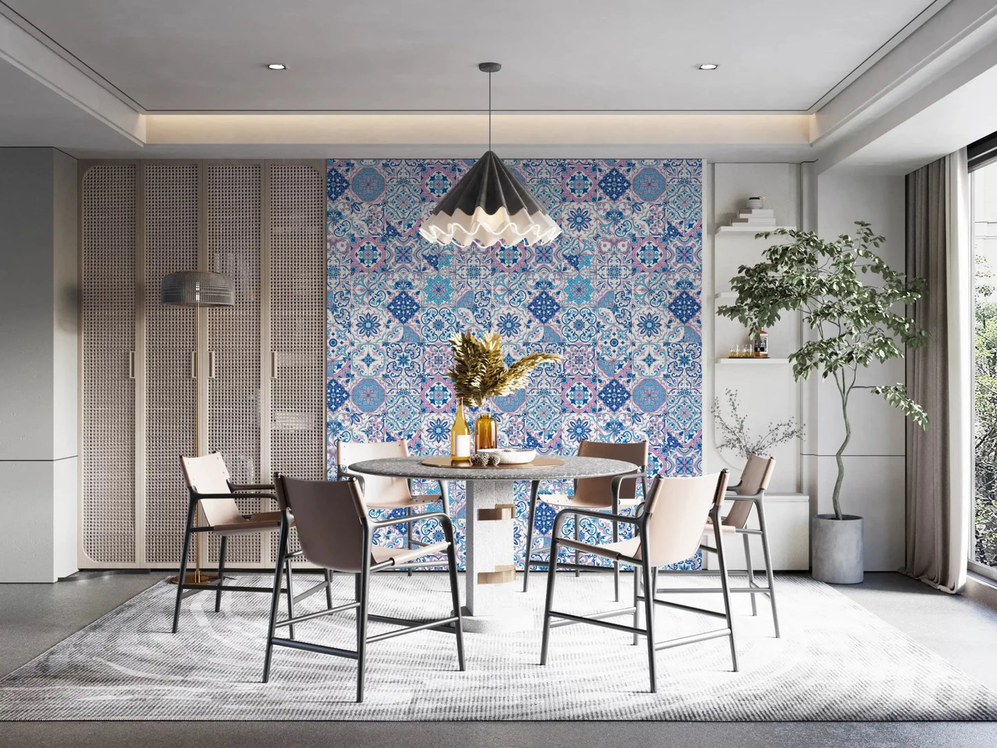 Vintage tile wallpaper showing Mediterranean Hues Azulejo Tiles artwork