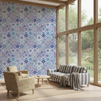 Blue tile wallpaper featuring Mediterranean Hues Azulejo Tiles pattern