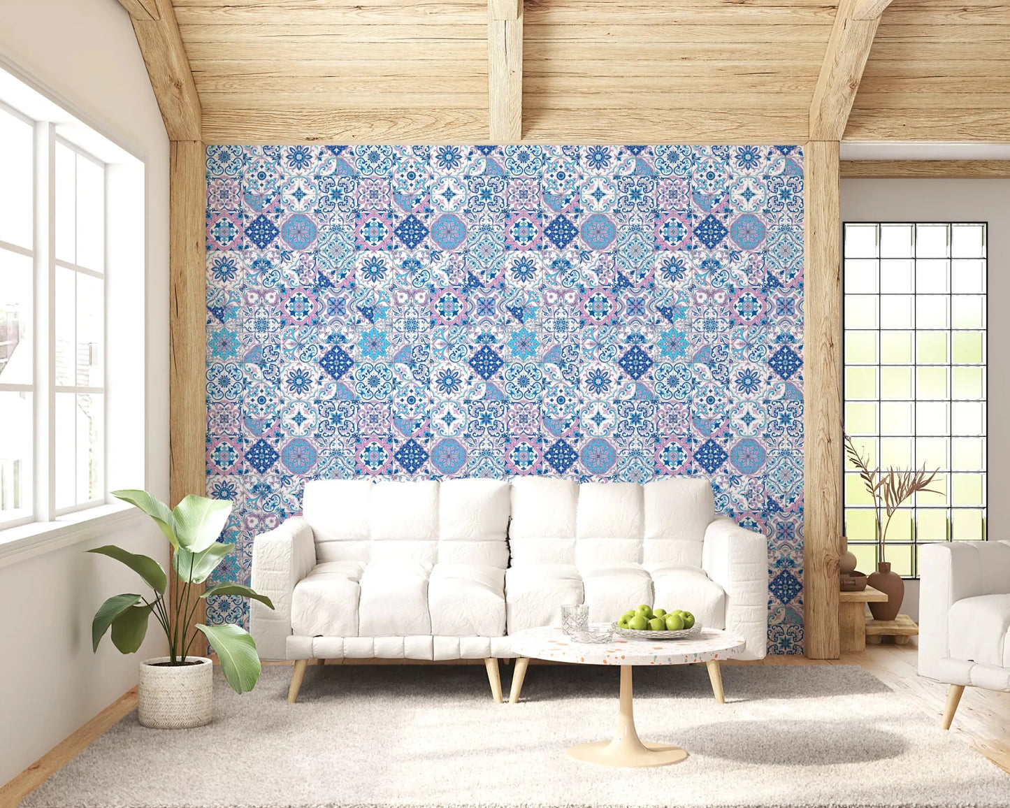 Mediterranean Hues Azulejo Tiles wallpaper with decorative mosaic layout