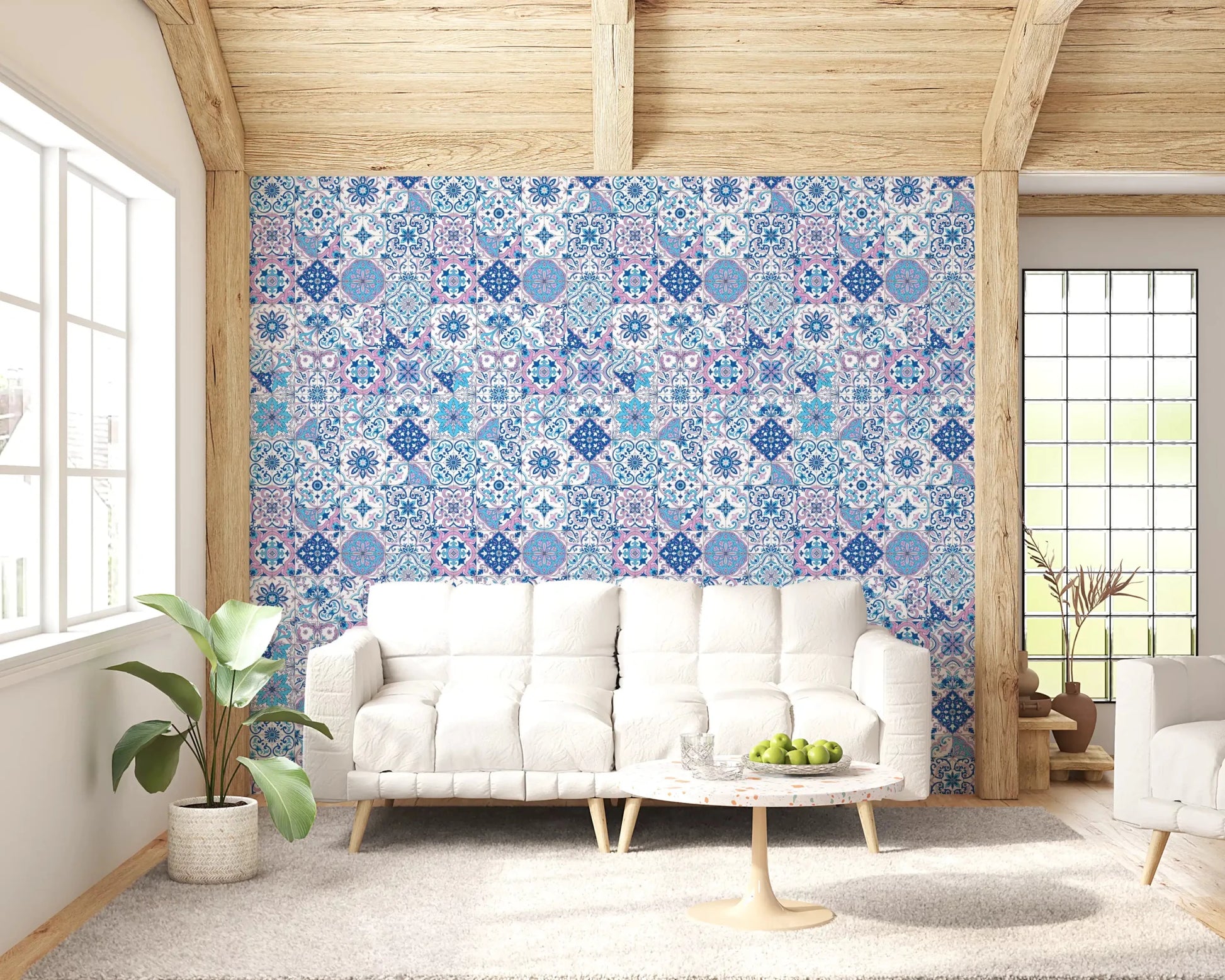 Mediterranean Hues Azulejo Tiles wallpaper with decorative mosaic layout
