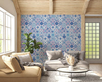 Azulejo tile pattern wallpaper featuring Mediterranean Hues mosaic style