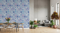 Mediterranean Hues Azulejo Tiles wallpaper with blue pink tile motifs