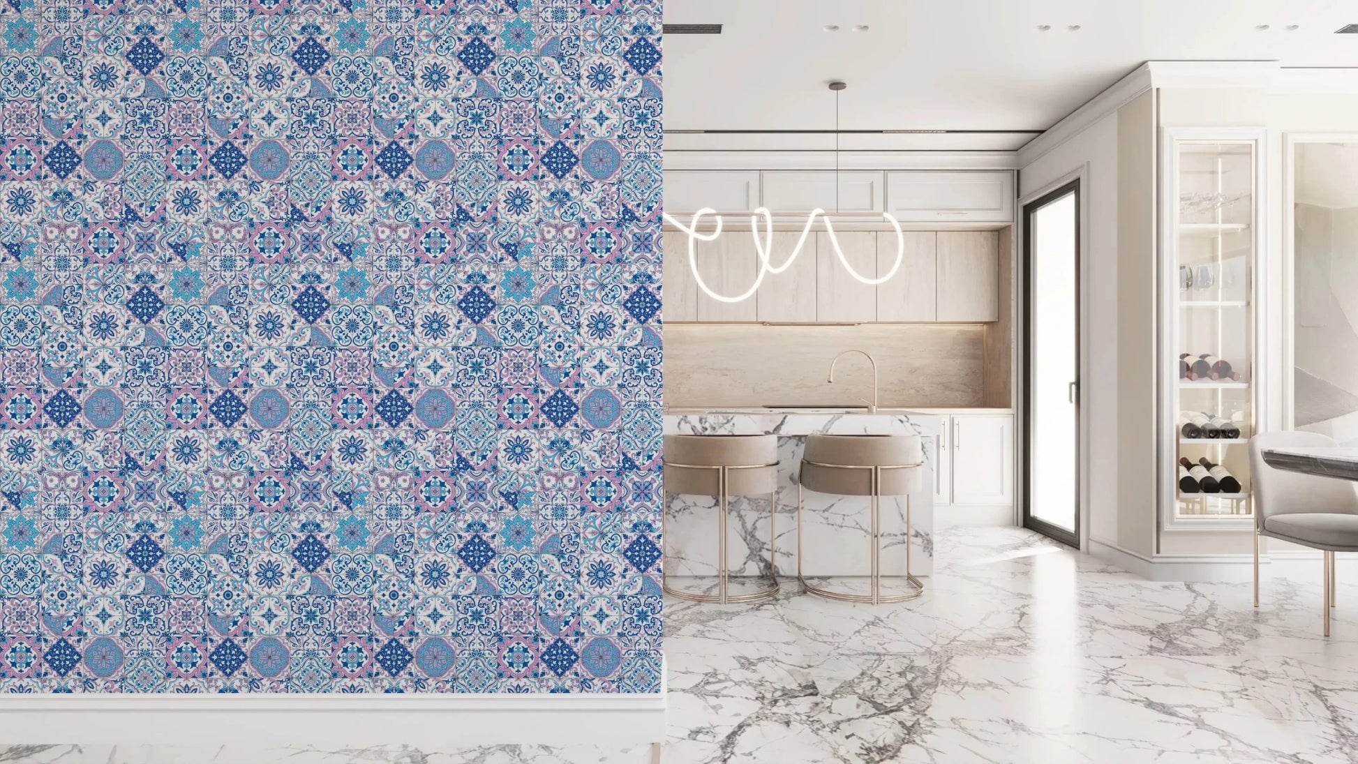 Hallway interior with Mediterranean Hues Azulejo Tiles wallpaper tiles