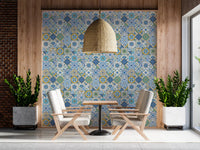 Symmetrical tile artwork with fine detailing in Mediterranean Hues Azulejo wallpaper, GD9236