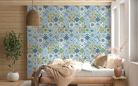 Floral and geometric motifs appear across Mediterranean Hues Azulejo Tiles wallpaper, GD9236
